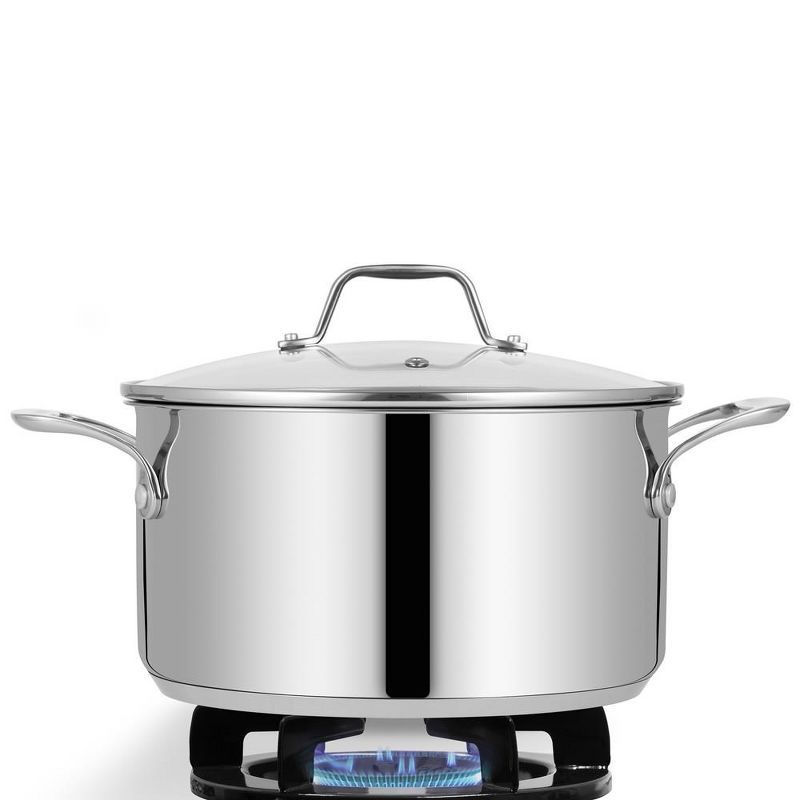 NutriChef 6-Quart Stainless Steel Stock Pot with Glass Lid