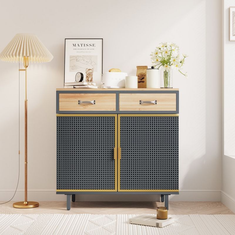 31.5'' Dark Gray and Gold Metal Sideboard with Bamboo Countertop