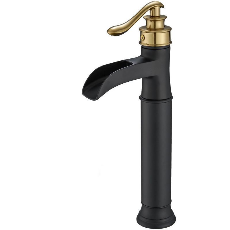 Gold and Matte Black Waterfall Vessel Sink Faucet with Lever Handle