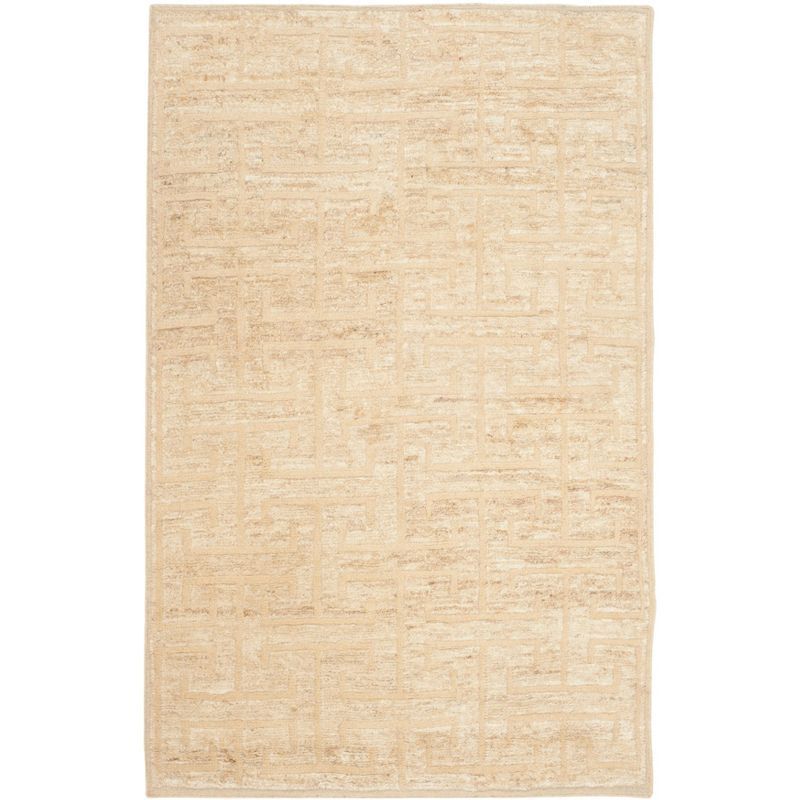 Ivory Geometric Hand-Knotted Wool & Viscose Blend Area Rug