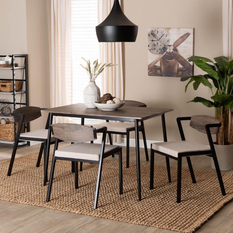 Revelin Industrial Beige Fabric and Metal 5-Piece Dining Set