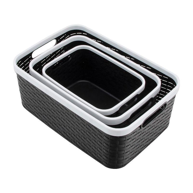 Nantucket Weave Black & White Rim Stackable Storage Bin Set