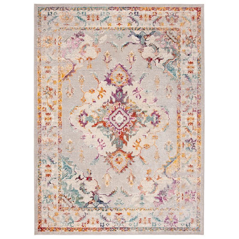 Gray and Cream 4' x 6' Oriental Synthetic Rug