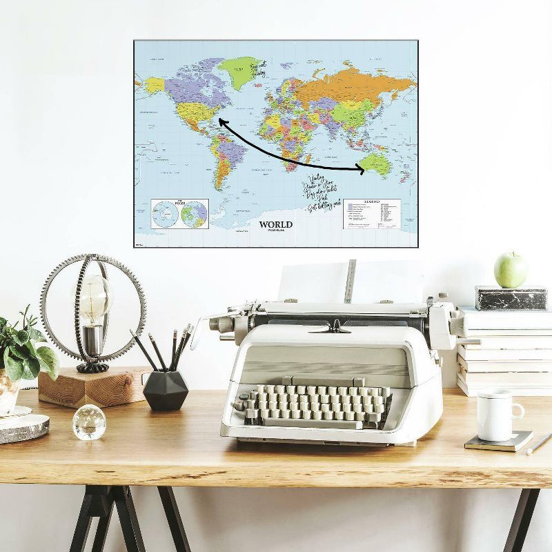 Dry Erase World Map Peel and Stick Reusable Wall Decal