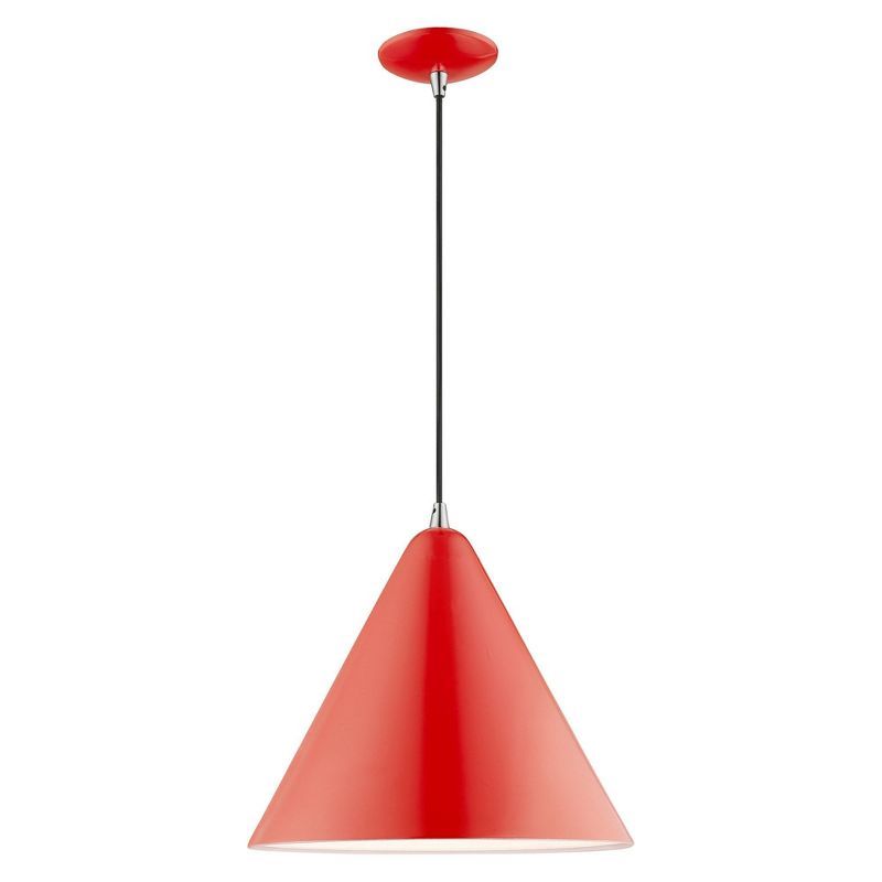 Shiny Red Steel Mini Pendant Light with White Interior
