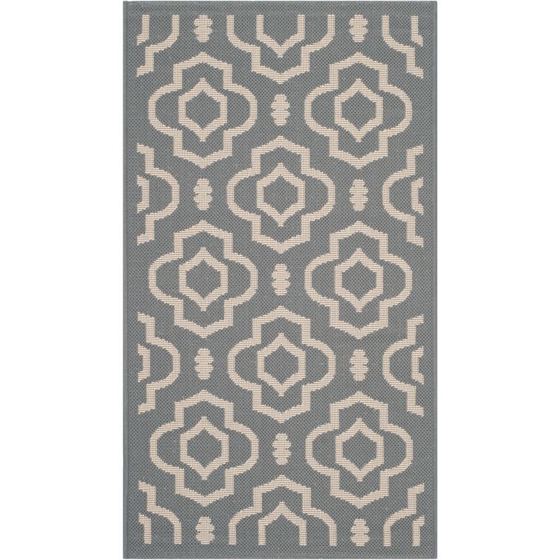 Anthracite and Beige Geometric Indoor/Outdoor Synthetic Rug, 9' x 12'