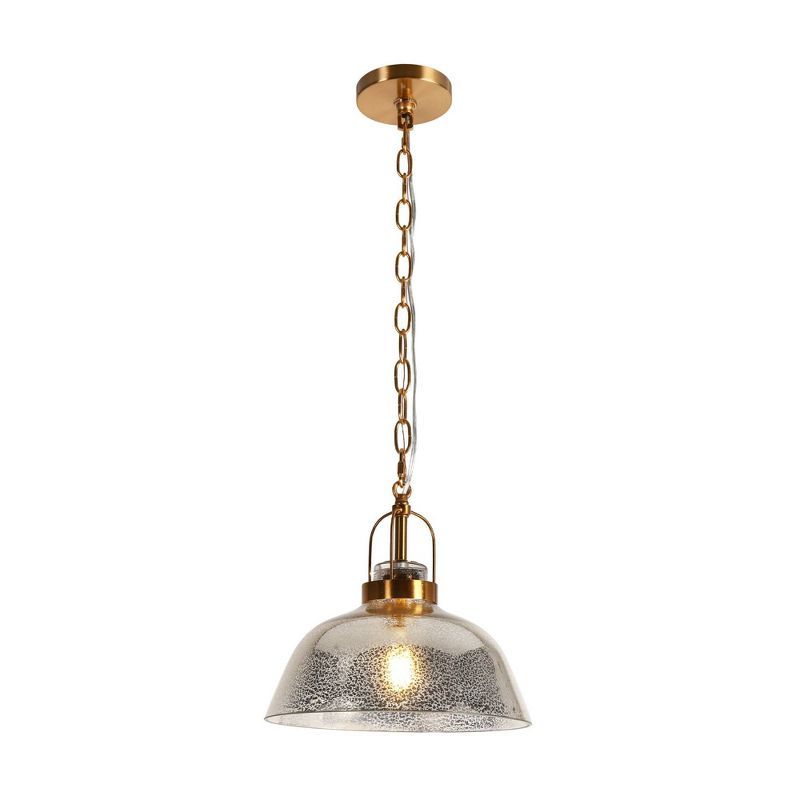 Swarajism Polished Brass and Mottled Glass Pendant Light