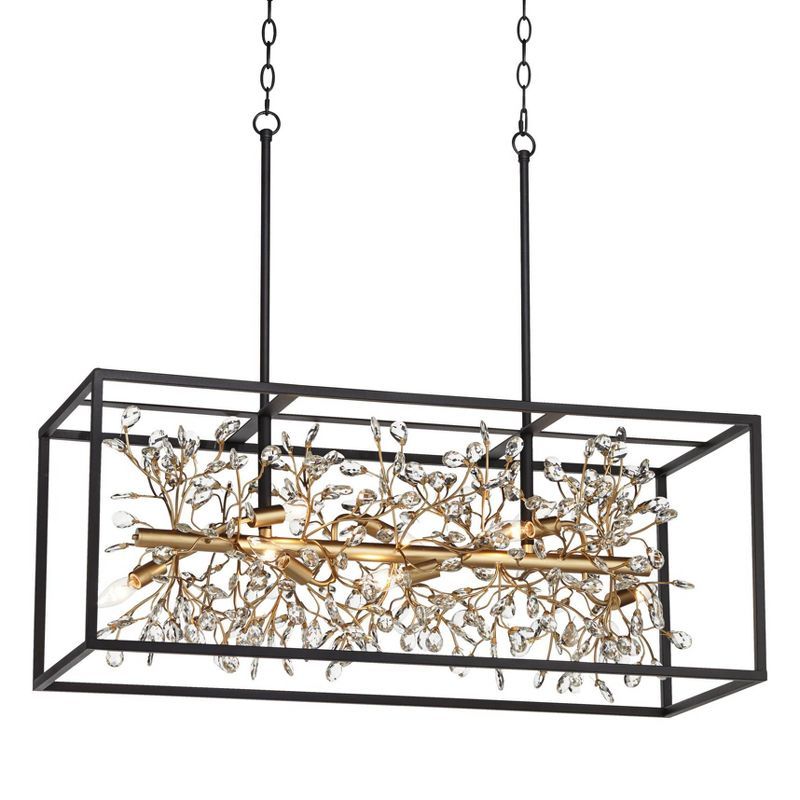 Elysian Black Crystal 46" Linear Pendant Chandelier with Golden Accents