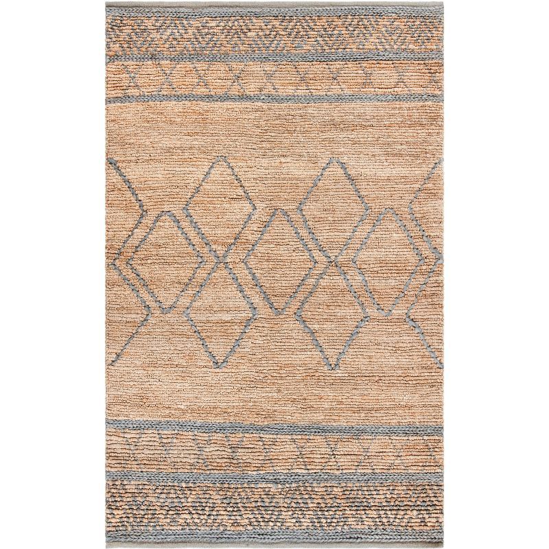 Gray and Beige Hand-Knotted Geometric Jute Rug 4' x 6'