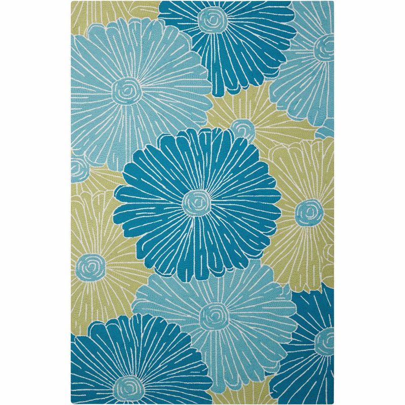 Seafoam Blossom 5' x 7' Hand-Hooked Synthetic Area Rug