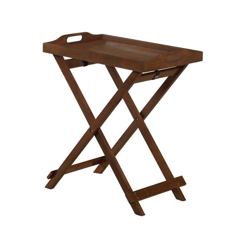 Espresso Folding Tray Table with Solid Wood Legs