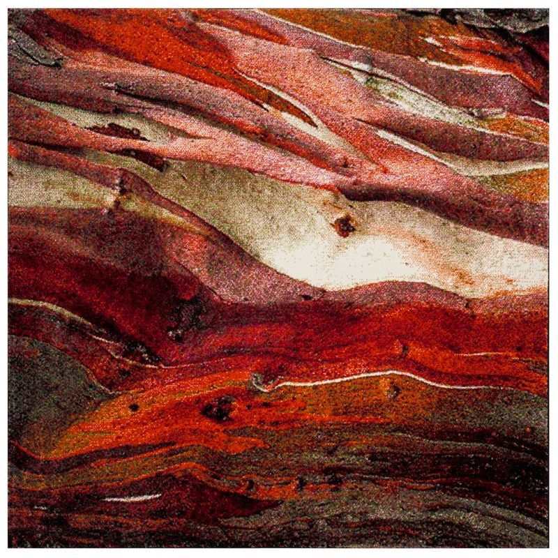 Glacier Red Abstract Square Synthetic Area Rug