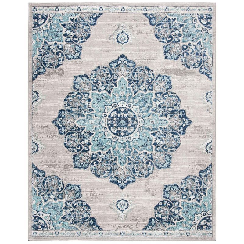 Gray and Blue 8' x 10' Synthetic Medallion Area Rug