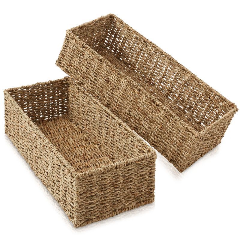 Natural Seagrass Rectangular Storage Baskets Set of 2