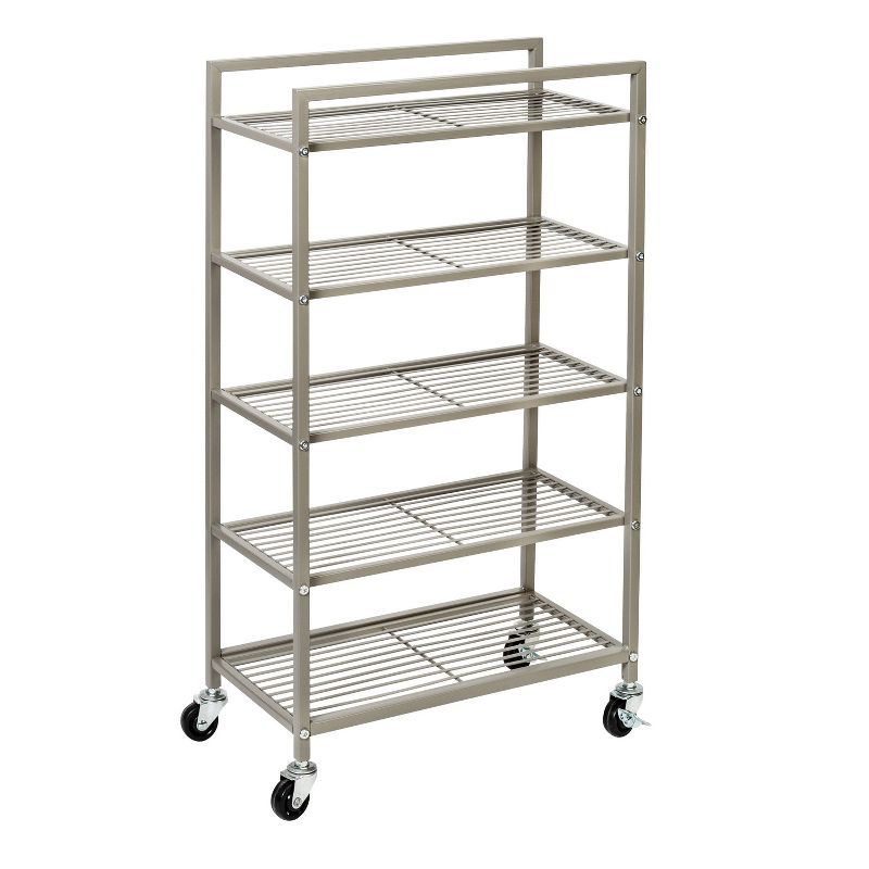 Satin Nickel 5-Tier Steel Rolling Bathroom Storage Cart