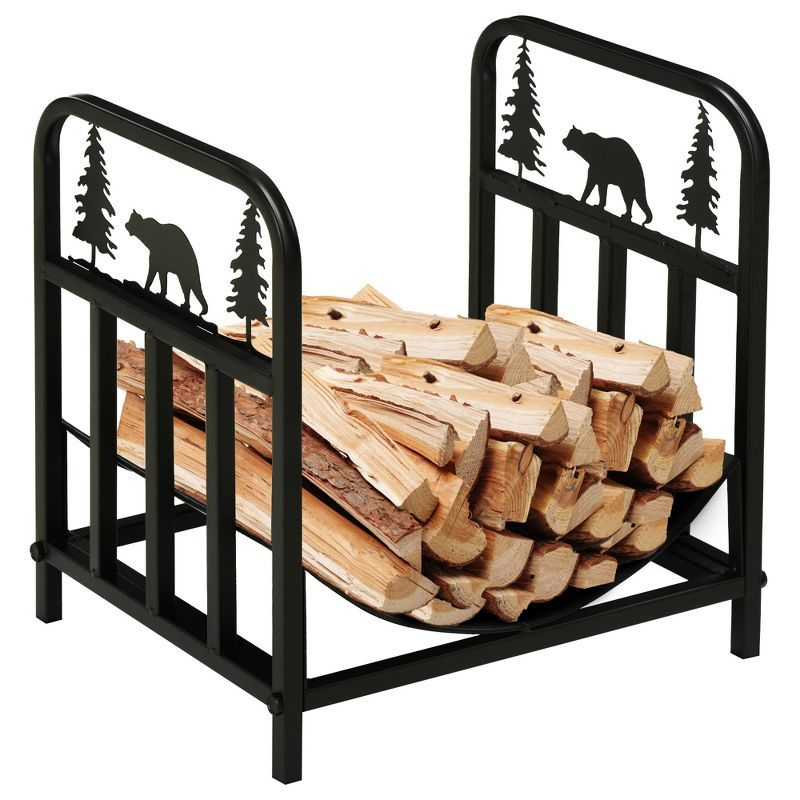 Outsunny Black Steel Bear & Tree 17" Firewood Rack