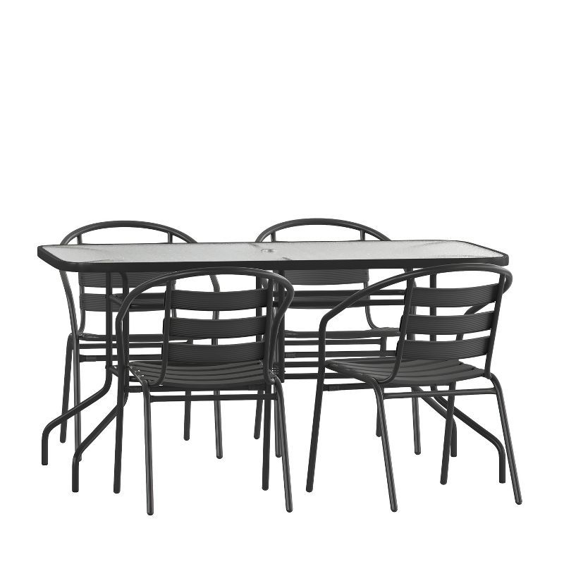 Modern Elegance 55" Black Metal & Glass 4-Person Patio Dining Set