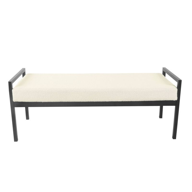 Cream Sherpa Upholstered Metal Bedroom Bench