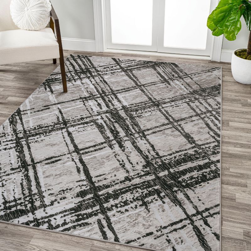 Abstract Linear Black & Gray Synthetic 4'x6' Area Rug