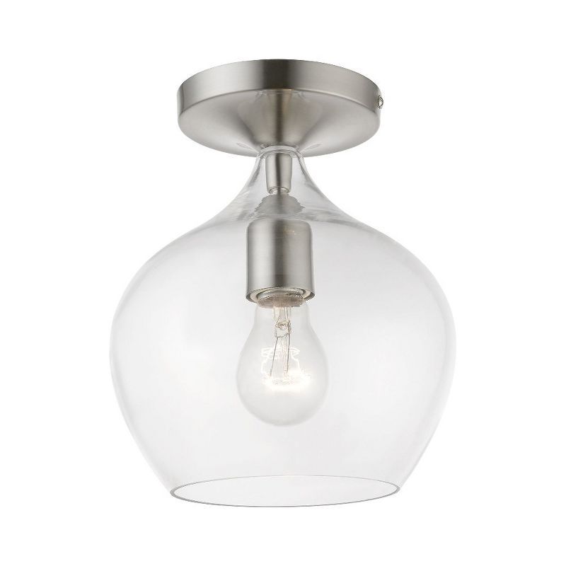 Brushed Nickel 1-Light Semi-Flush Mount with Clear Glass Shade