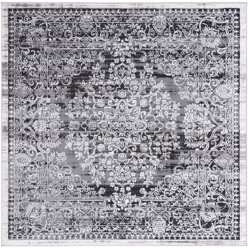 Charcoal Synthetic 79" Hand-Knotted Square Area Rug