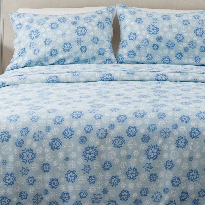 King Blue Snowflake Cotton Flannel Sheet Set