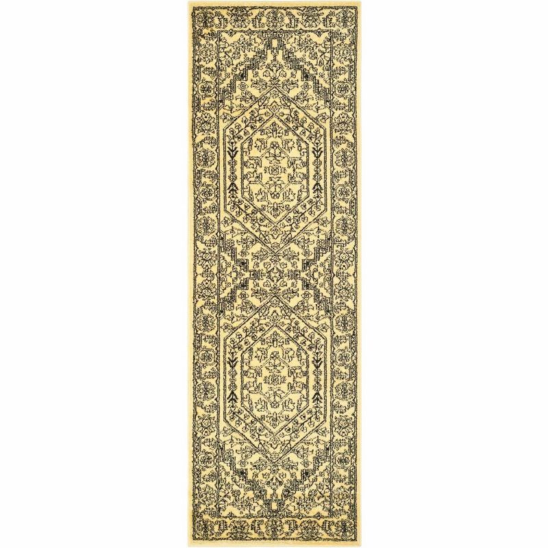 Gold and Black Synthetic Stain-Resistant Runner Rug