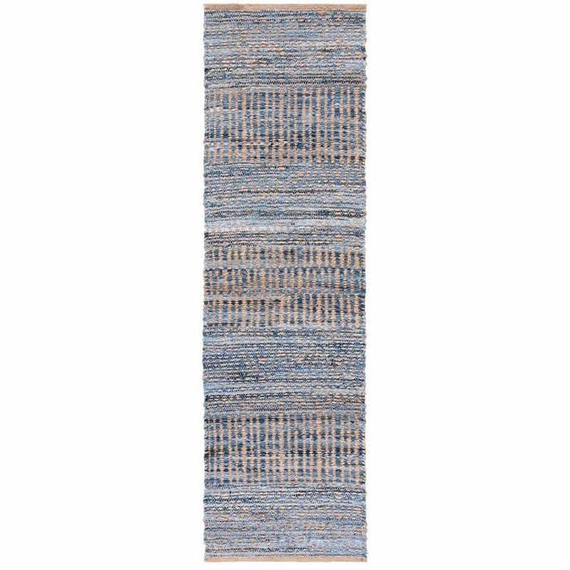 Handmade Blue and Natural Wool Flat Woven Runner Rug, 2'3" x 14'