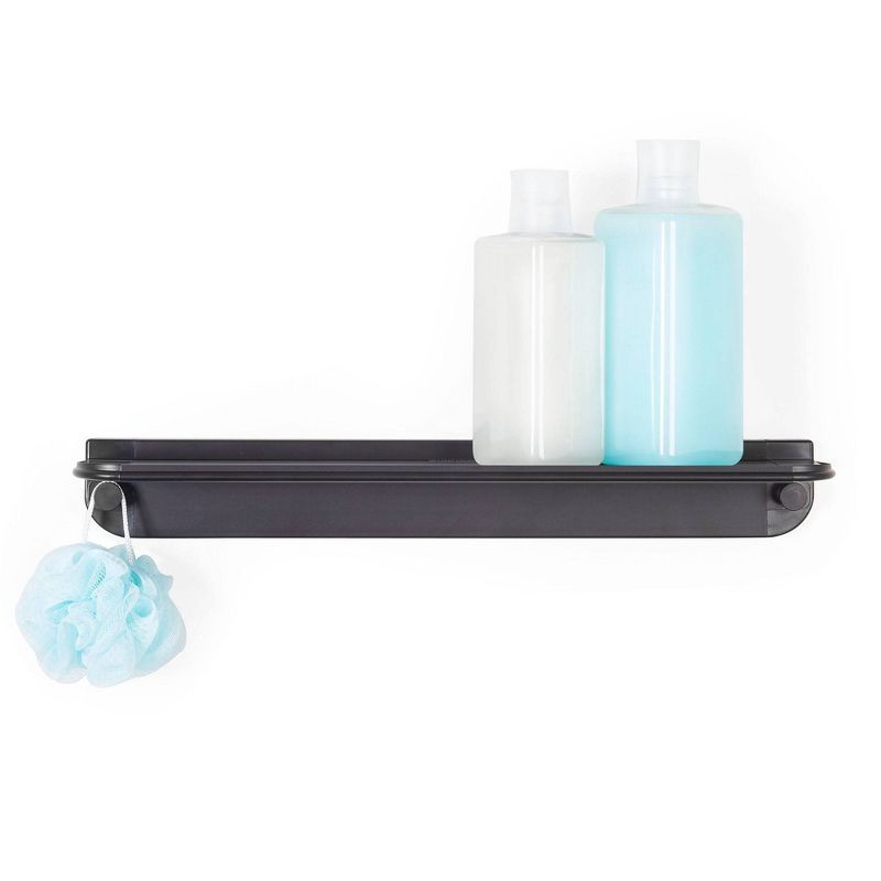 Black Aluminum Wall Mount Shower Shelf with Hooks