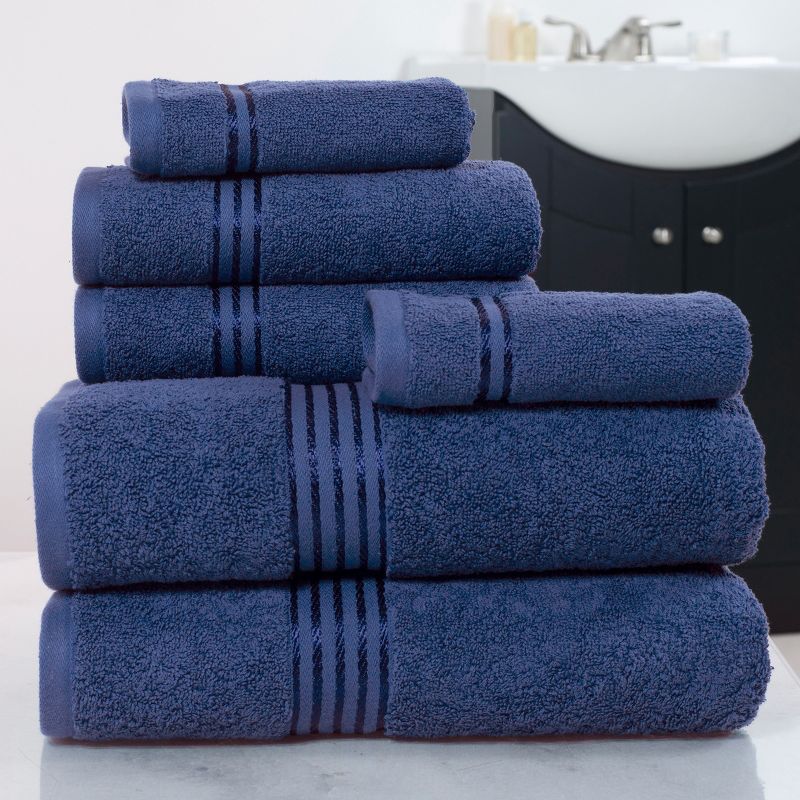 Navy Blue Cotton 6-Piece Towel Set with Hand and Washcloths