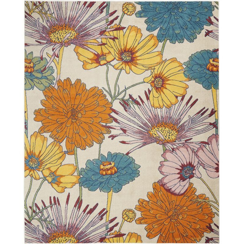 Ivory Multicolor Floral 9' x 12' Synthetic Area Rug