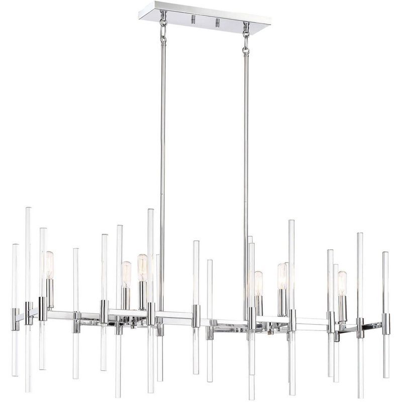 Transitional Chrome Pillar 6-Light Island Chandelier with Clear Glass Spires