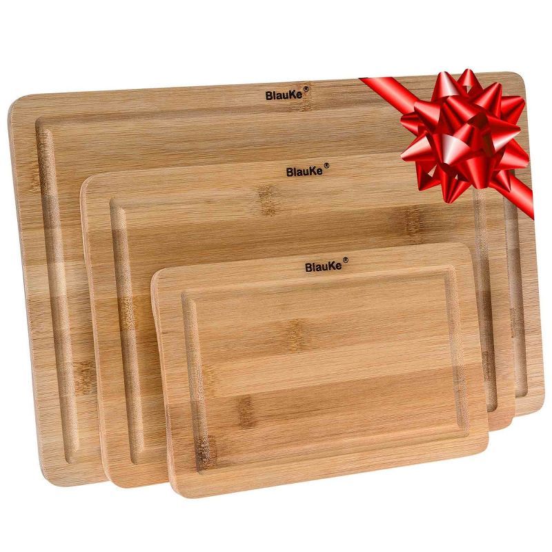 BlauKe Set of 3 Bamboo Cutting Boards with Juice Groove