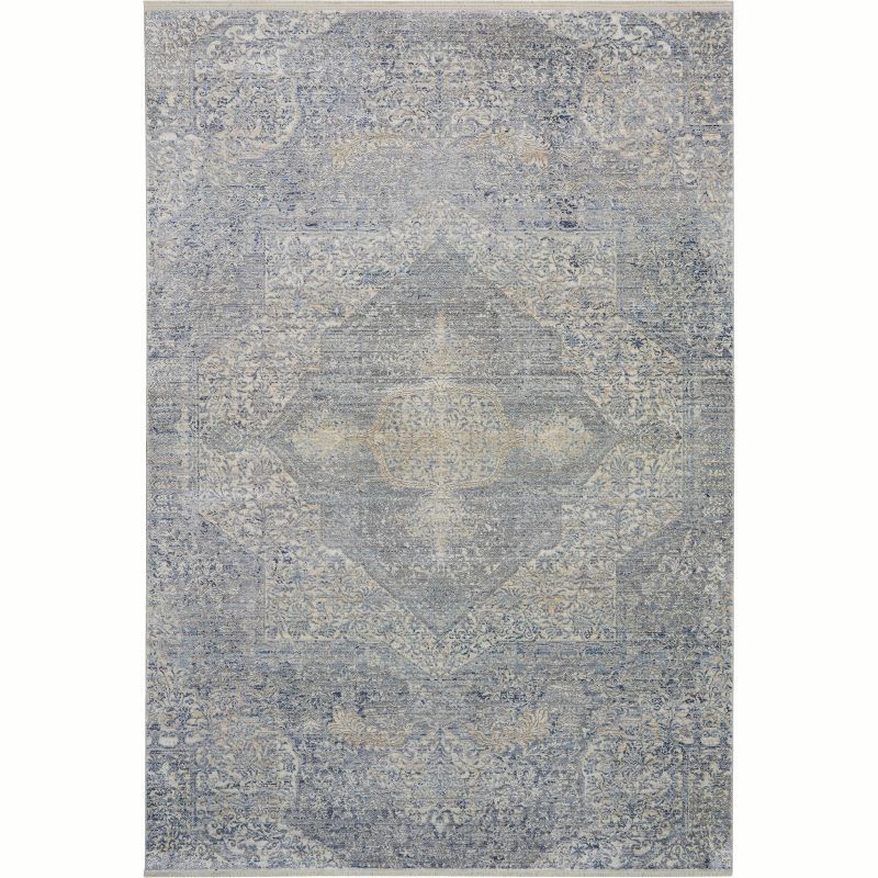 Hand-Knotted Medallion Blue & Cream Wool-Viscose 4' x 6' Area Rug