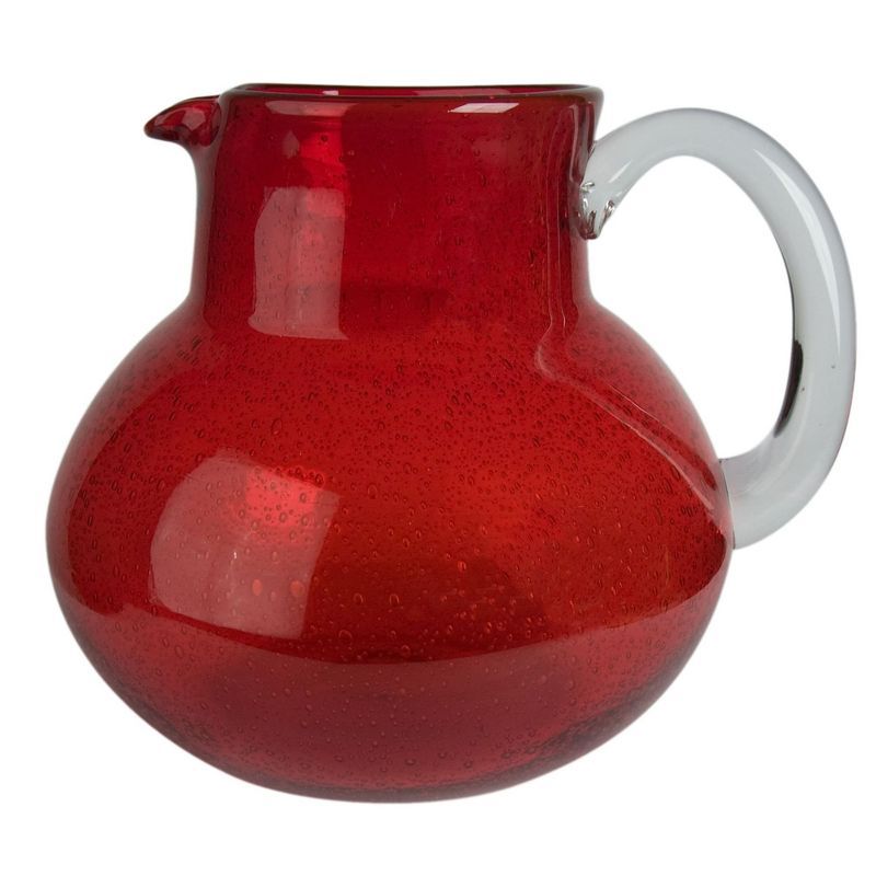 Ruby Red Handblown Glass Bubble Pitcher, 90 Oz