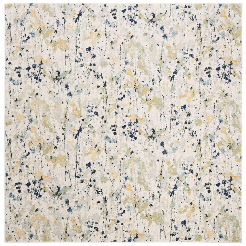 Ivory and Yellow Speckled Print Square Area Rug