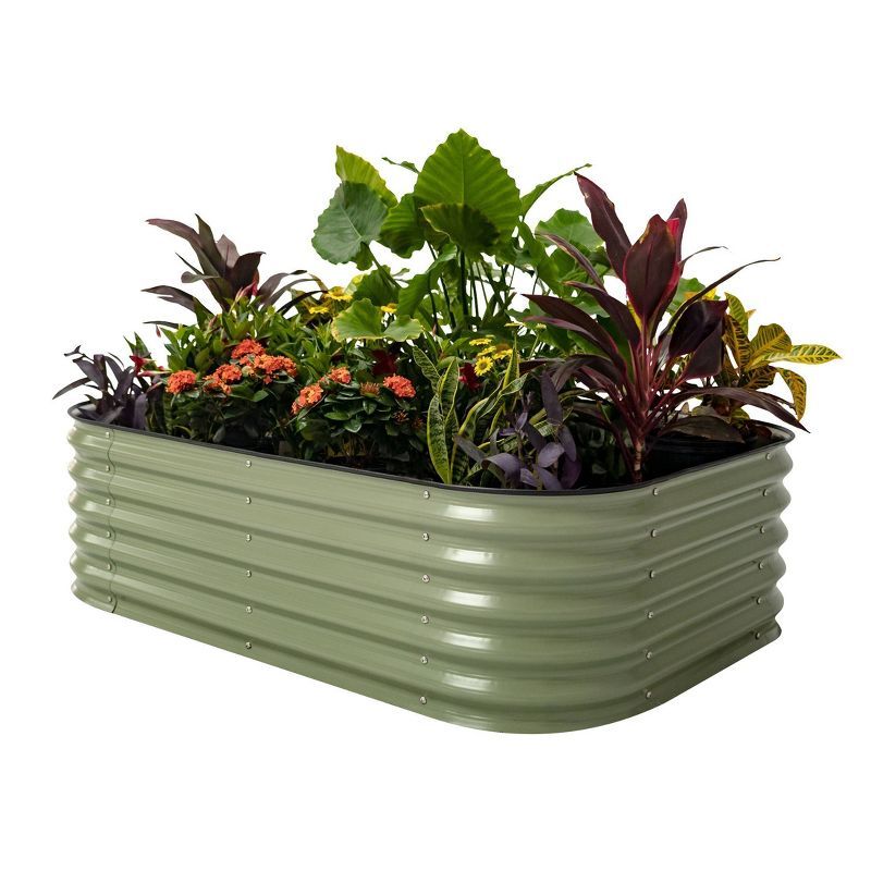 Olive Green 17" Tall Modular Metal Outdoor Raised Garden Bed