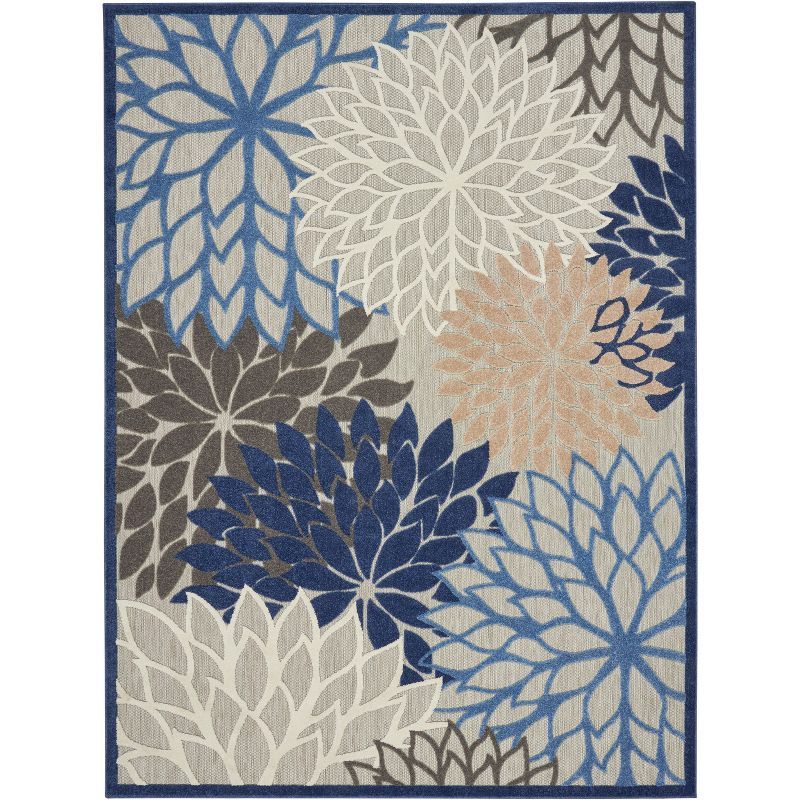 XXL Blue and Beige Floral Synthetic Flat Woven Area Rug