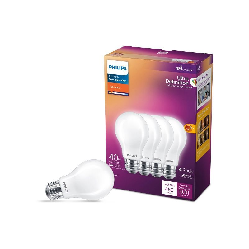 Philips Ultra Definition Soft White Dimmable LED Bulb 4-Pack