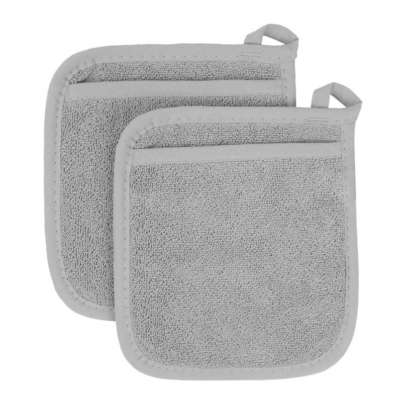 Gray Terry Cloth Cotton Pocket Mitt Pot Holders, Set of Two