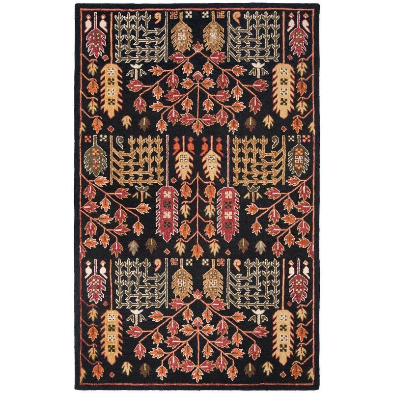 Black and Red Wool 6' x 9' Handmade Tufted Area Rug