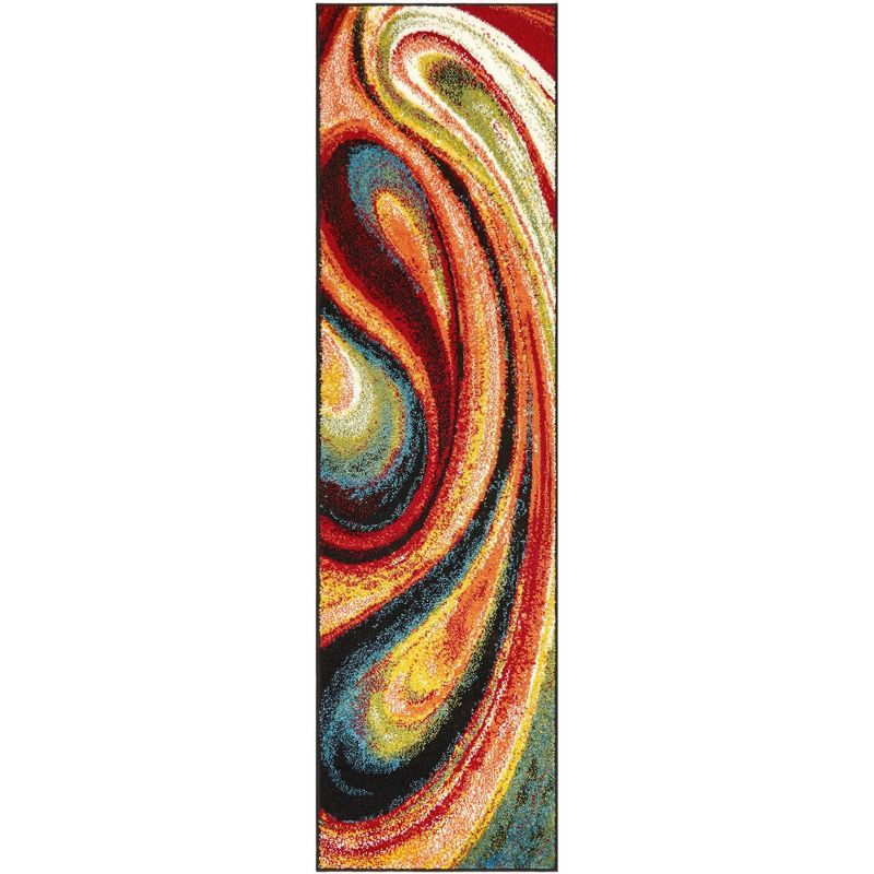 Adja Red and Multicolor Abstract Swirl Runner Rug