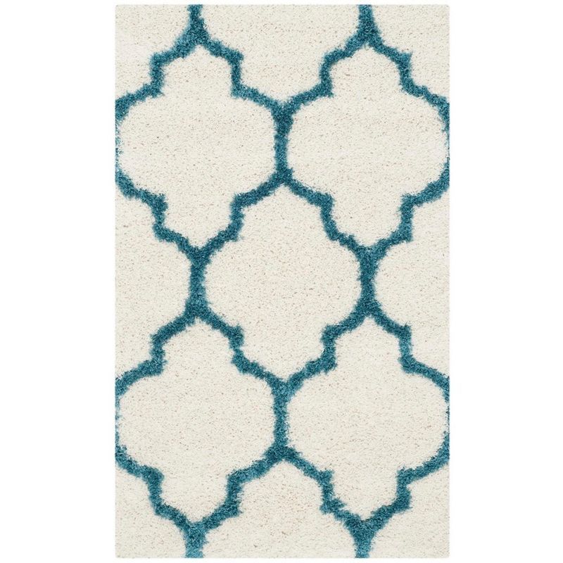 Ivory and Blue Shag Rectangular Kids Area Rug