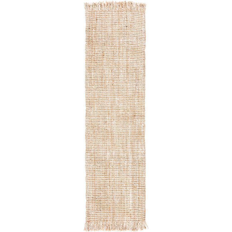 Natural Beige Hand-Woven Jute Runner Rug with Fringe
