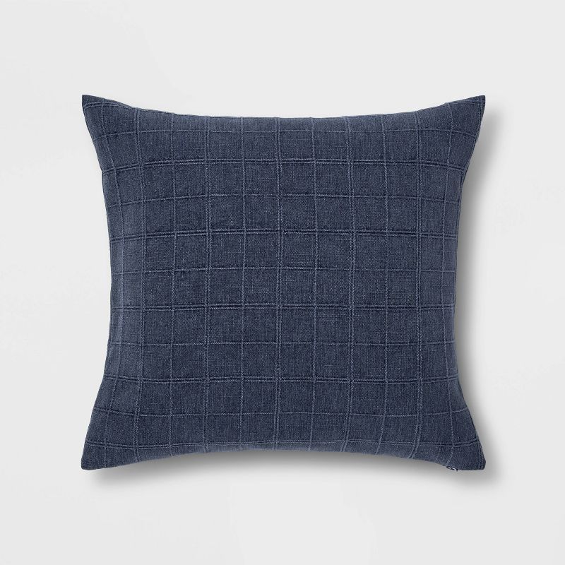 Oversized Blue Woven Windowpane Square Throw Pillow