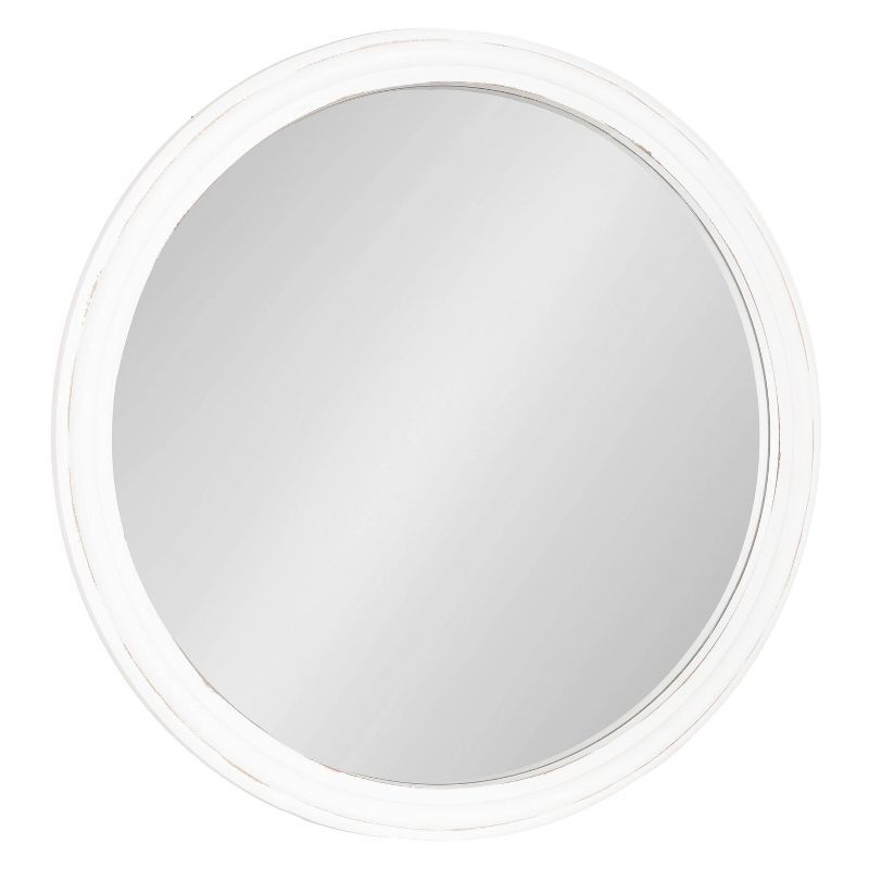 28" Distressed White Wood Framed Round Wall Mirror
