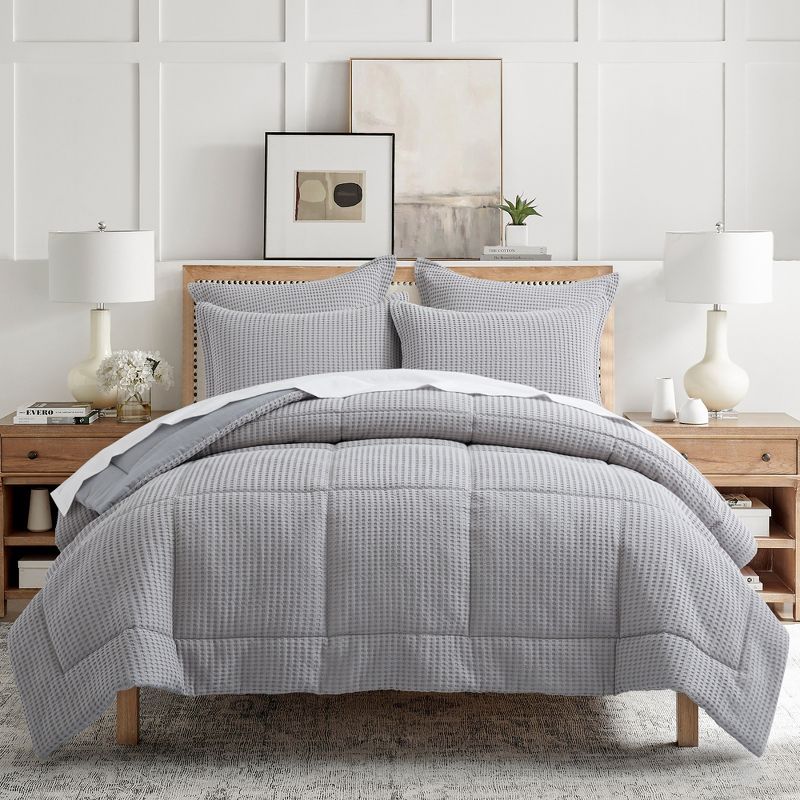 Twin Grey Pewter Cotton Waffle Comforter Set