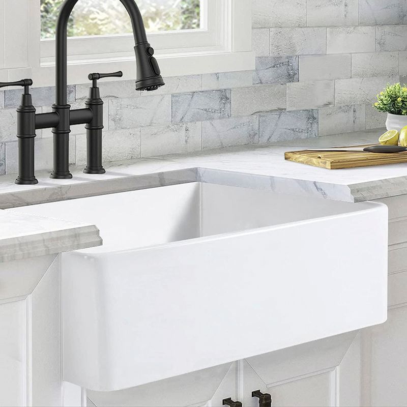 White Fireclay Single Bowl Farmhouse Kitchen Sink