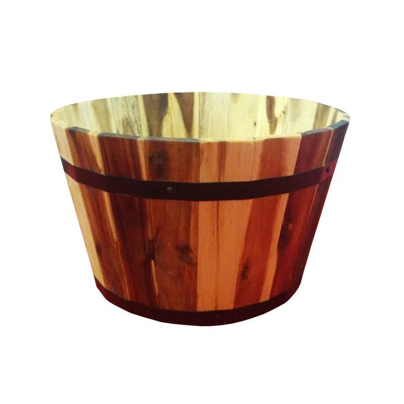 Avera Natural Wood Round Barrel Planter, 16" x 9.5"