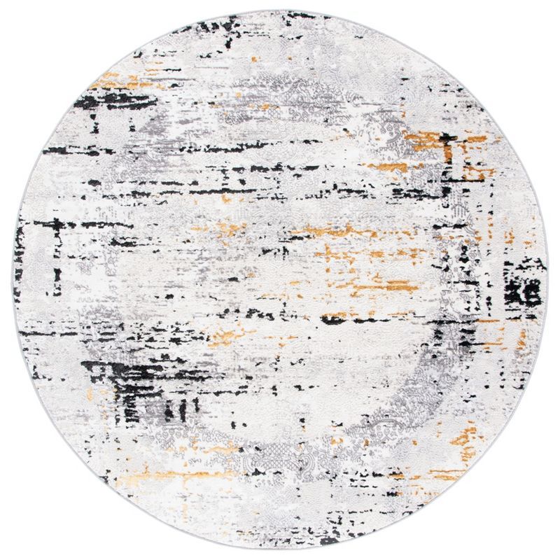 Amelia 6'7" Round Gray and Gold Hand-Knotted Synthetic Rug